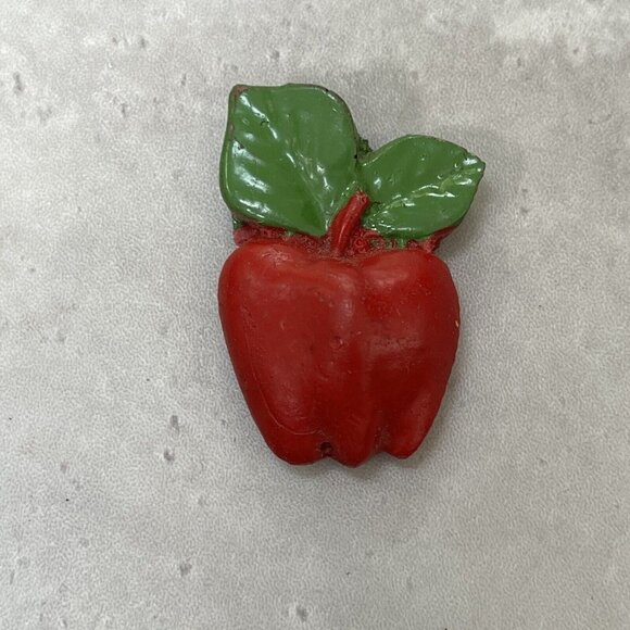 Apple‎ Teacher Ceramic Fridge Magnet with Worm Hole Red with Green - Picture 1 of 3